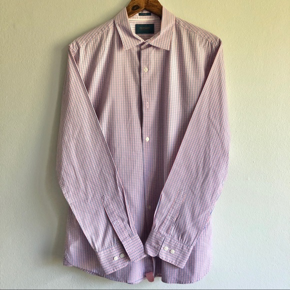 Mens - Long sleeves button down shirt. Pink and blue. Size L. Work shirt - Picture 3 of 5